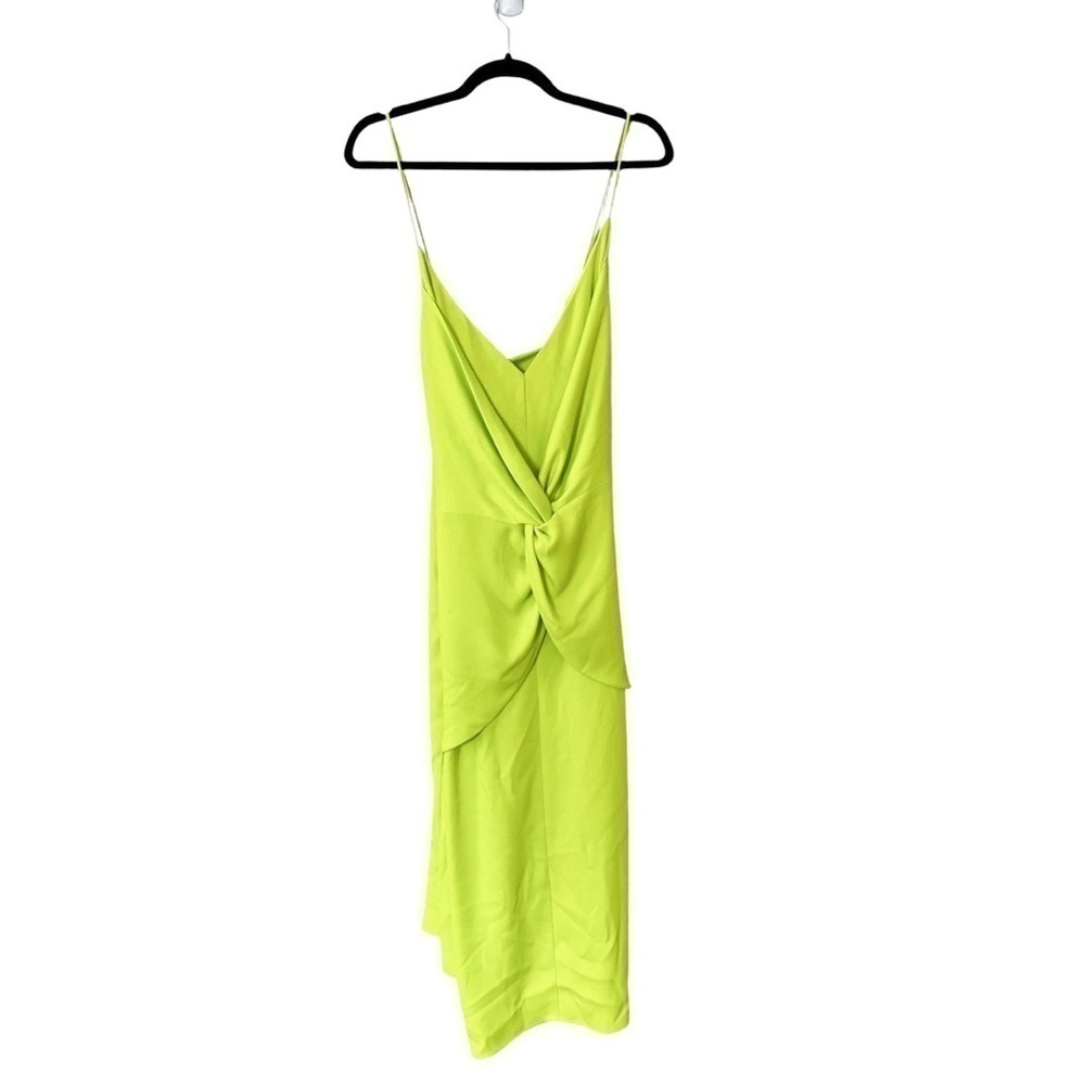 CUSHNIE Lime Twist Front Satin Midi Dress XXL - Picture 2 of 6